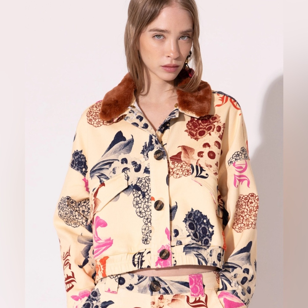 Faux Fur Trim Cropped Jacket